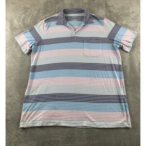 St Johns Bay Mens 2XLT Striped Polo Shirt Blue Pink White Classic Fit Super Soft
